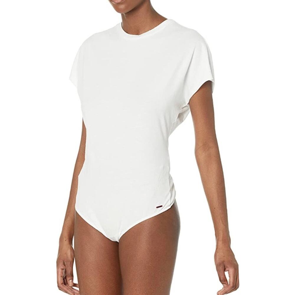 NWT N:Philanthropy Lakes Cap Sleeve Distressed Trim White Bodysuit SMALL